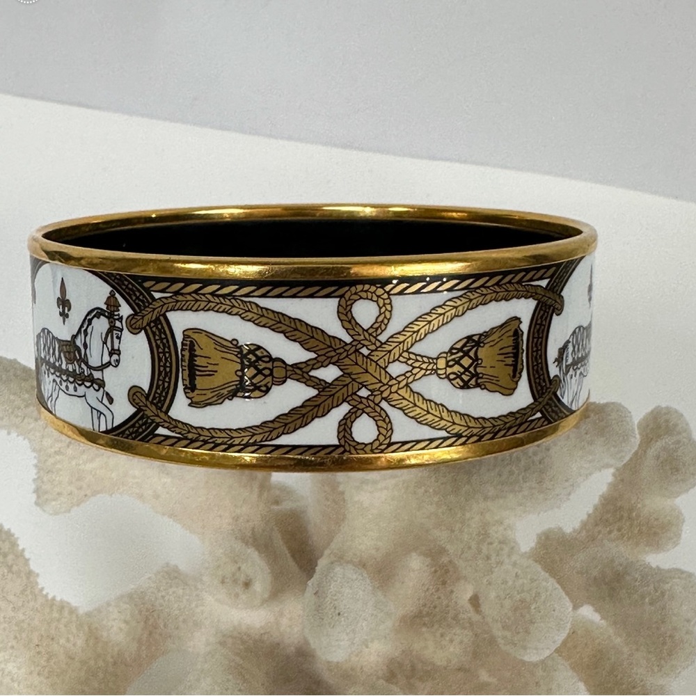 Hermes Gold and White Equestrian Bangle